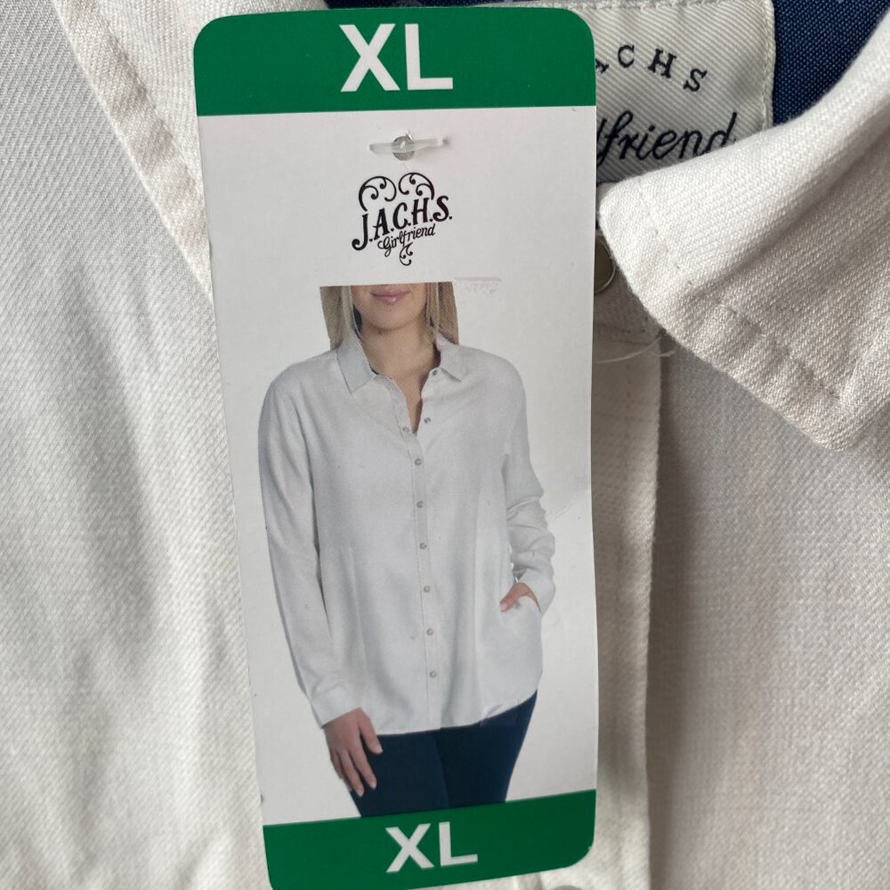 Jachs Girlfriend Women's Super Soft Feel Flannel long sleeve Shirt, White, XL